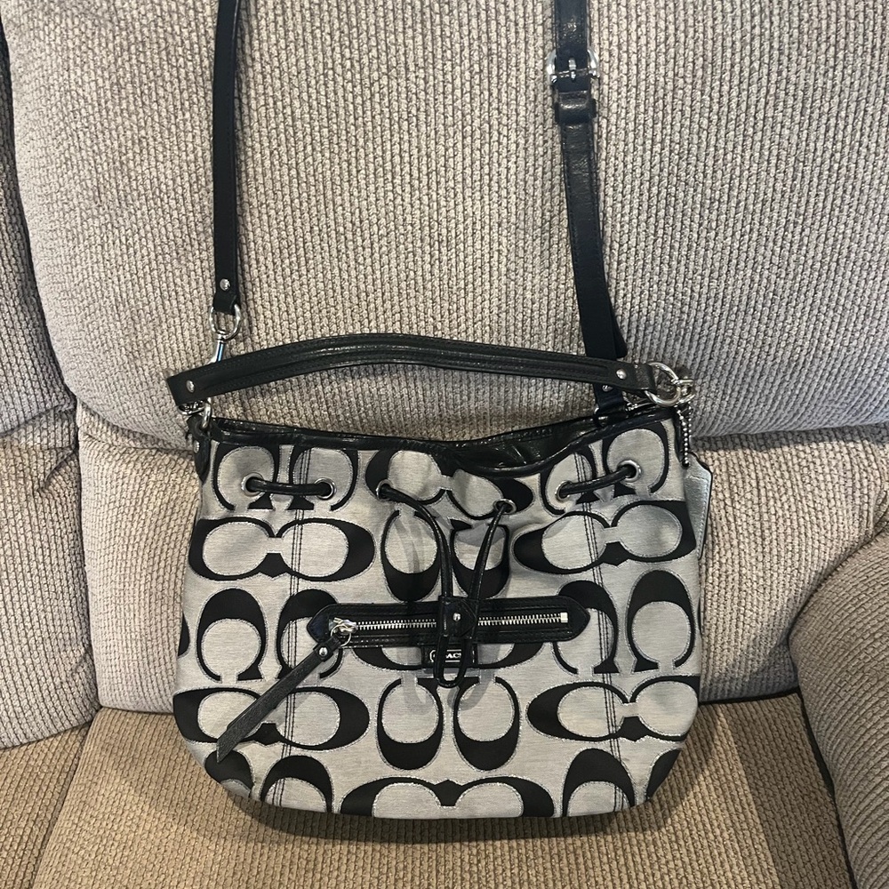 Coach Black & White Signature Canvas Shoulder Bag